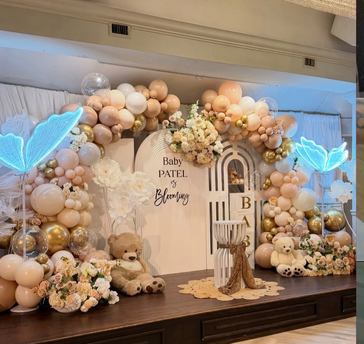 Under-the-sea magical mermaid and pearl shell birthday setup with shimmering balloon drapes