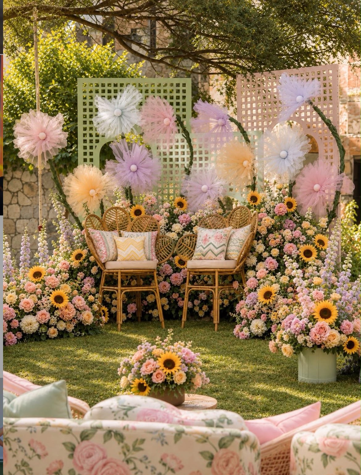 Royal yellow marigold and white tuberose floral curtain backdrop