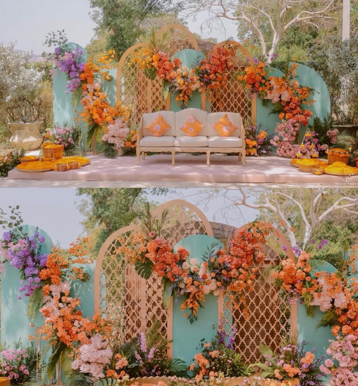 Grand celebratory haldi stage transformation crafted by The Utsav House