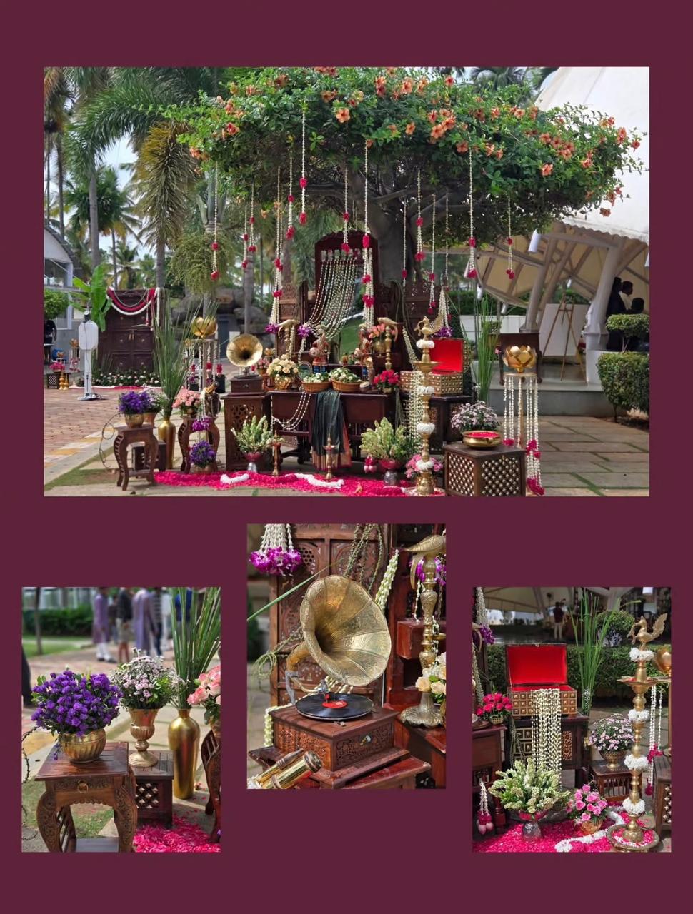 Regal groom celebration setup with artistic floral canopy and mood lighting