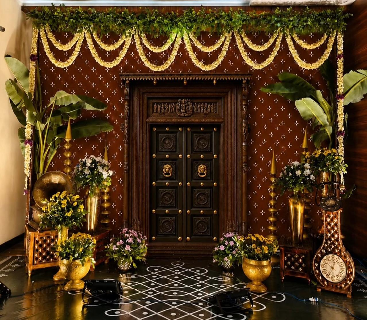 Artisanal floral backdrop with delicate hanging blooms for bride rituals