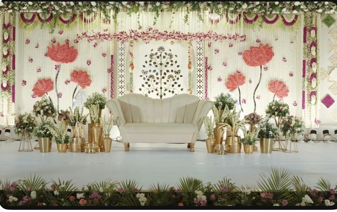Sophisticated reception lounge setting with designer furniture and atmospheric pinspotting