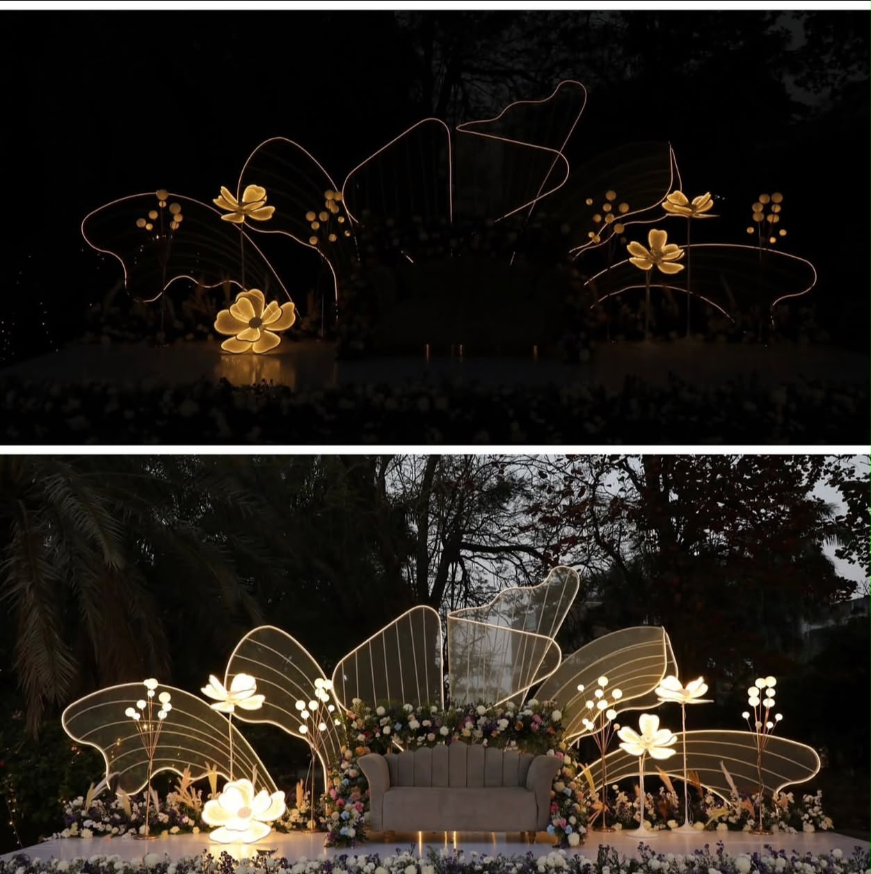 Enchanting fairy light and floral canopy for musical celebration nights